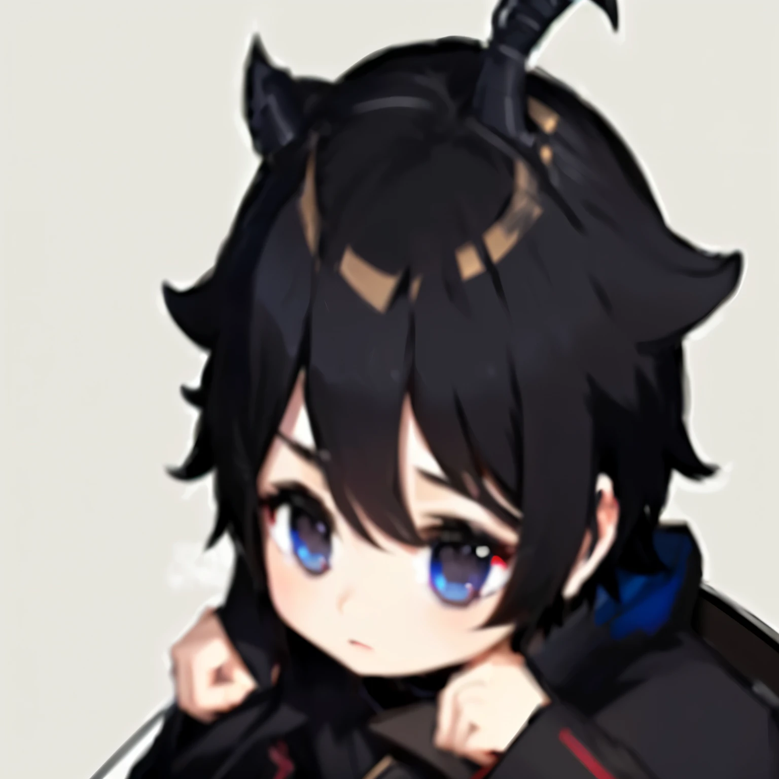 Anime boy with horns and black dress sitting on a black chair, ayaka genshin impact, from Arnite, Animation Moe Artstyle, genshin, Arnite, Guweizu, keqing from genshin impact, genshin impact character, black haired wizard, genshin impact, genshin impact style, Black color, zhongli from genshin impact