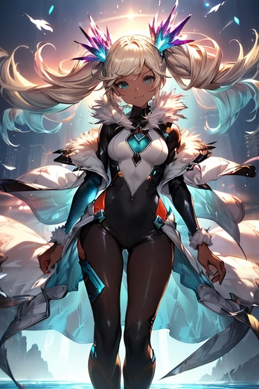 (Backlight,at night:1.2),
From belowの視点,High resolution,Sharp focus,(Super detailed,Very detailed),(Very detailed CG unity 8k wallpaper),(((Vibrant colors))),
gran blue fantasy,Iooiklas,Platinum Blonde Hair,Twin tails, hair ornaments,(Flying debris, 超High resolution),Wear an iridescent aura,
Invisible Light, Amazing shine, Neon orange glow, The colors of another world,Bright colors, Ghostly Effects,
White Dress, Black knee socks, 
Removable sleeves,Complex eyes,Beautiful fine details,Symmetrical eyes,Big eyes:1.5,Seductive eyes, 
(((dark skin,dark_skin,lustrous skin:1.5,bright skin: 1.5,
skin tanned, shiny skin,very shiny skin,Shiny body,plastic glitter 
skin,exaggerated shiny skin,illuminated skin))),
(,Detailed body,(Detailed face)), cute,Lewd,erotic,Bold,Camel toe revealing outfit,show skin,(((Sexy aqua fur coat, Aqua fur coat outfit,
 wearing a Ice Dress:1.3,aqua 冬 coat))), ((Ice Dress,elegant Ice Dress)),
(White gloves,White clothes,(((Complex outfit,Complicated clothes,Embroidered costume,Glamorous costumes,Embroidered clothes,
(((Glamorous clothing))),skinsuit, Bodysuits, pantyhose,Domineering smile,
From below, Floating extra aqua fur coat, splash,
 extra floating aqua fur coat,汗をかいたskin,squat,足をBoldに開く,


