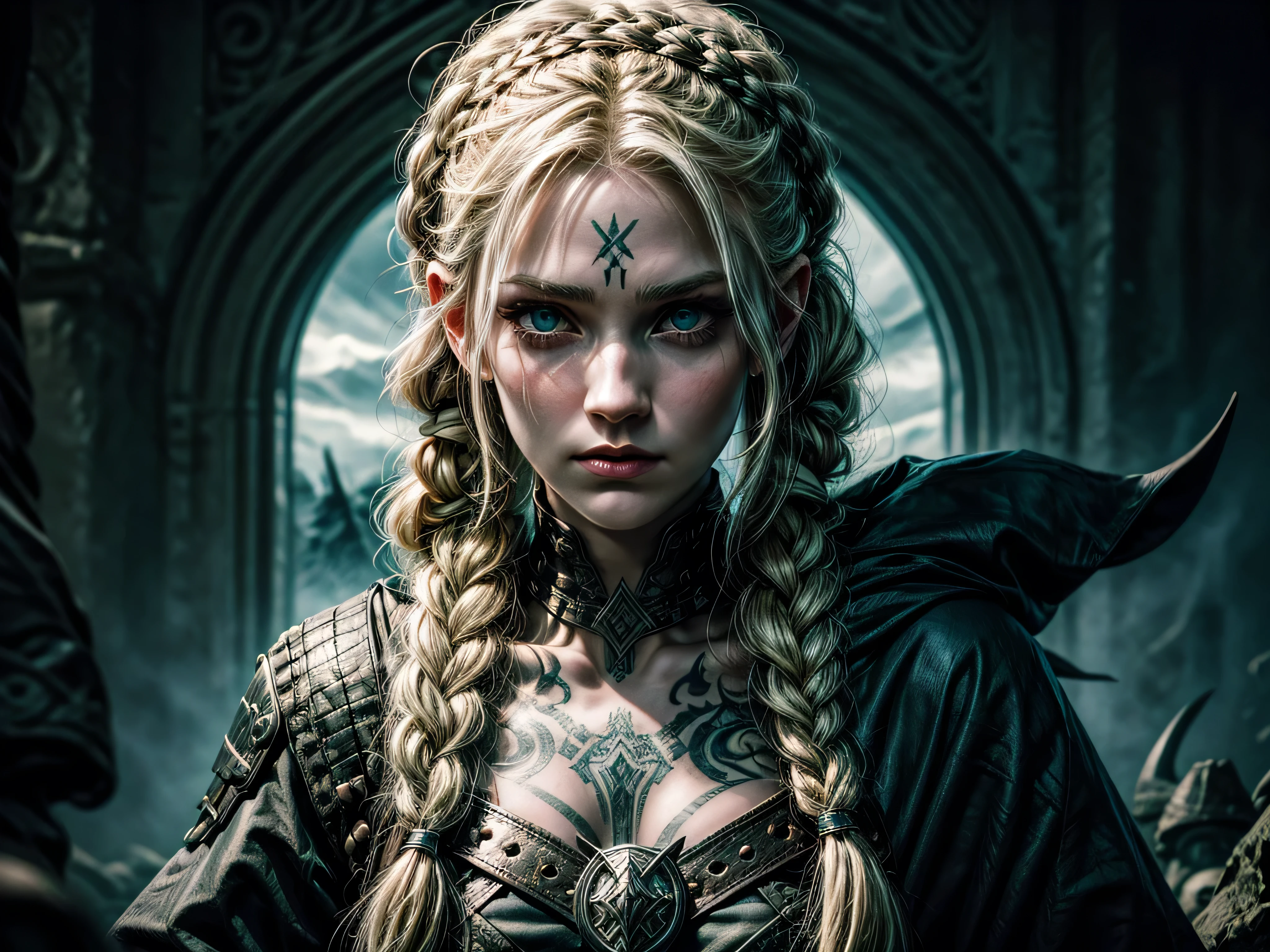 a goth girl with viking warrior makeup