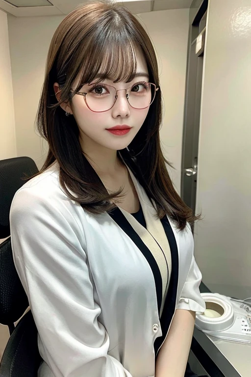 Counselor working at a cosmetic surgery clinic,,Round Glasses,Semi-long hair