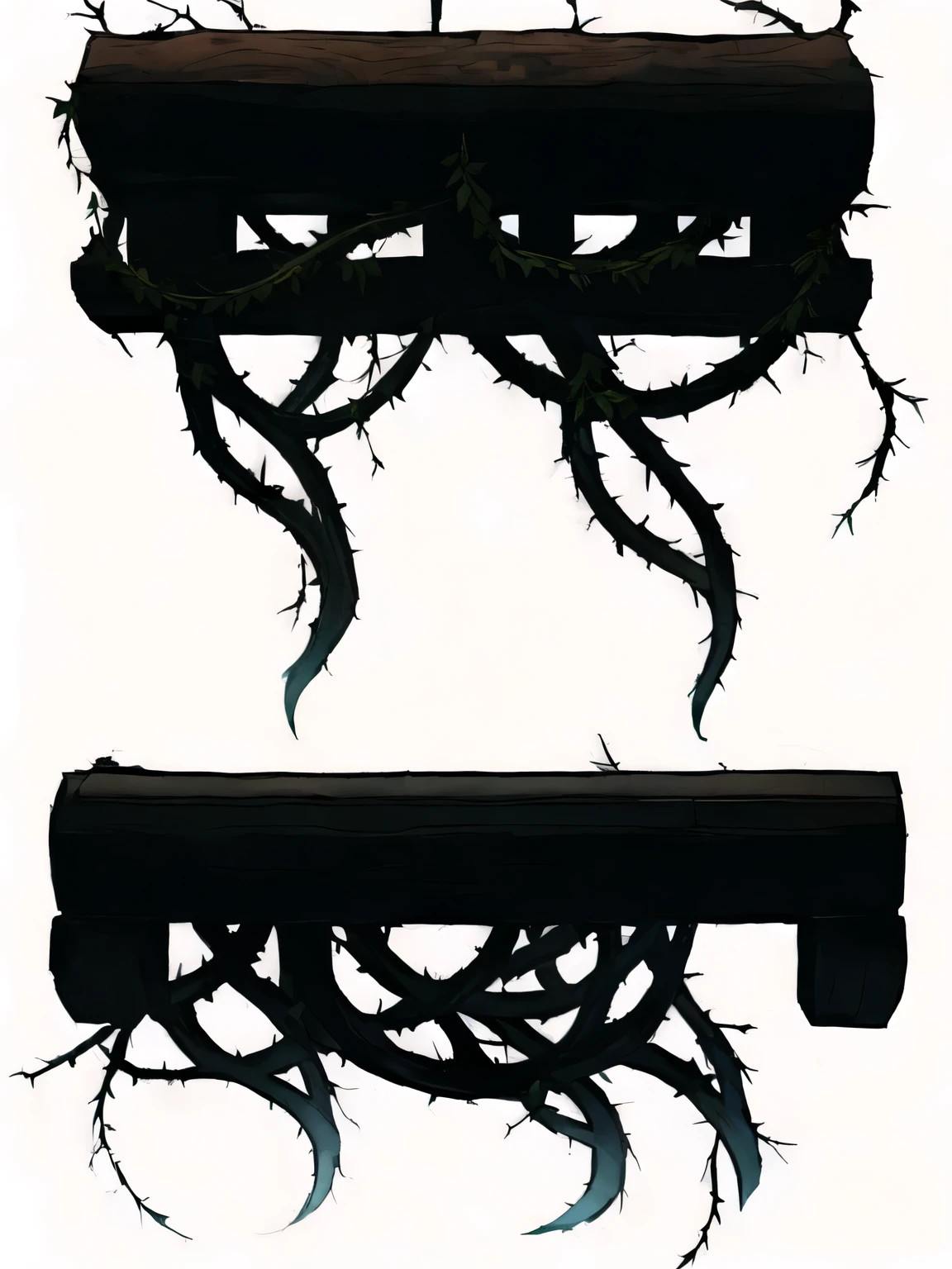 there are two benches with a crown of thorns, Ponte da Vinha danificada, fundo de espinho. d&d, arte conceitual, arte conceitual, painted as a game arte conceitual, arte conceitualwork, fronteiras ornamentadas + arte conceitual, arte de fundo, Ramos e Hera, arte conceitual, arte conceitual, arte conceitual!, stylized arte conceitual, arte conceitual of a dark forest