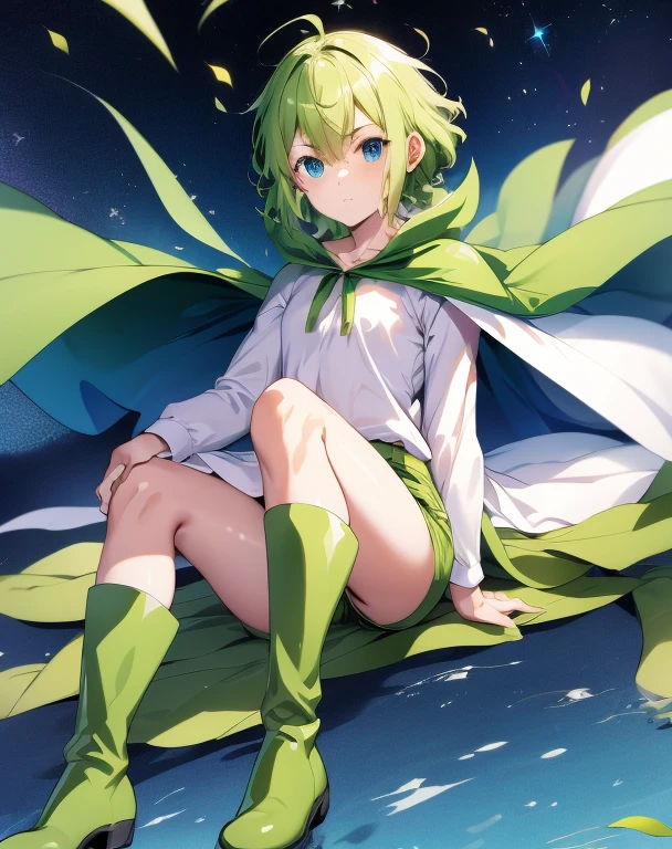 highest quality, Tabletop, 超A high resolution, Ryu Lion, Green shorts, Green Boots, White shirt, Green Cape