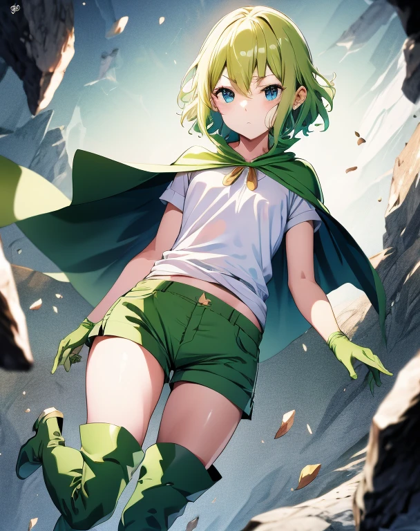 highest quality, Tabletop, 超A high resolution, Ryu Lion, Green shorts, Green Boots, White shirt, Green Cape