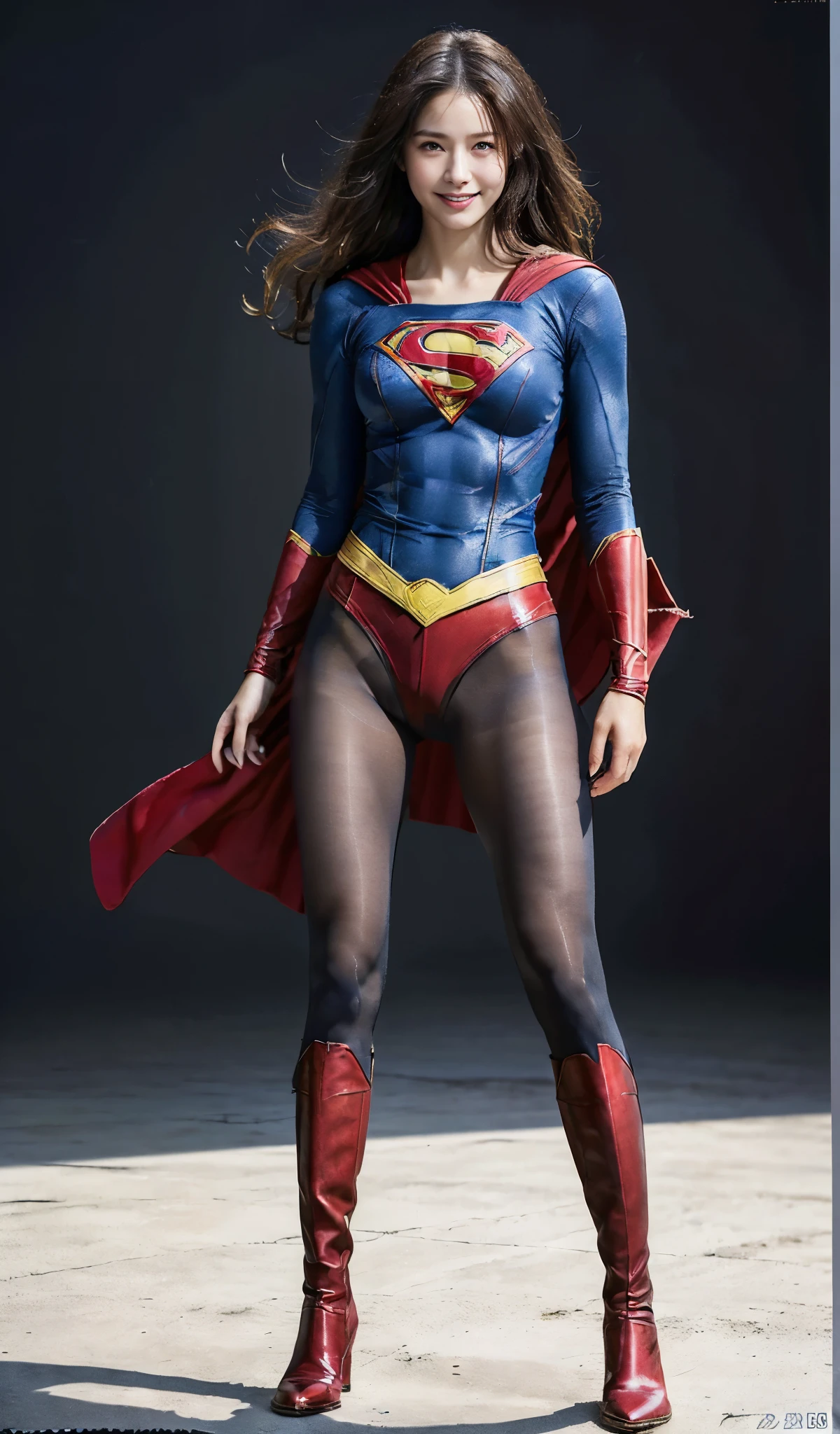 No background、(((Beautiful legs in black tights.)))、(((Legally express the beauty of your smile)))、((((Make the most of your original images)))、(((Supergirl Costume)))、(((Beautiful Hair)))、(((suffering)))、(((Please wear black tights....、Wear red boots)))、((Best image quality、8k))、((highest quality、8k、masterpiece:1.3))、(((Preserve background )))、Sharp focus:1.2、Beautiful woman with perfect figure:1.4、Slim Abs:1.2、Wet body:1.5、Highly detailed face and skin texture、8k