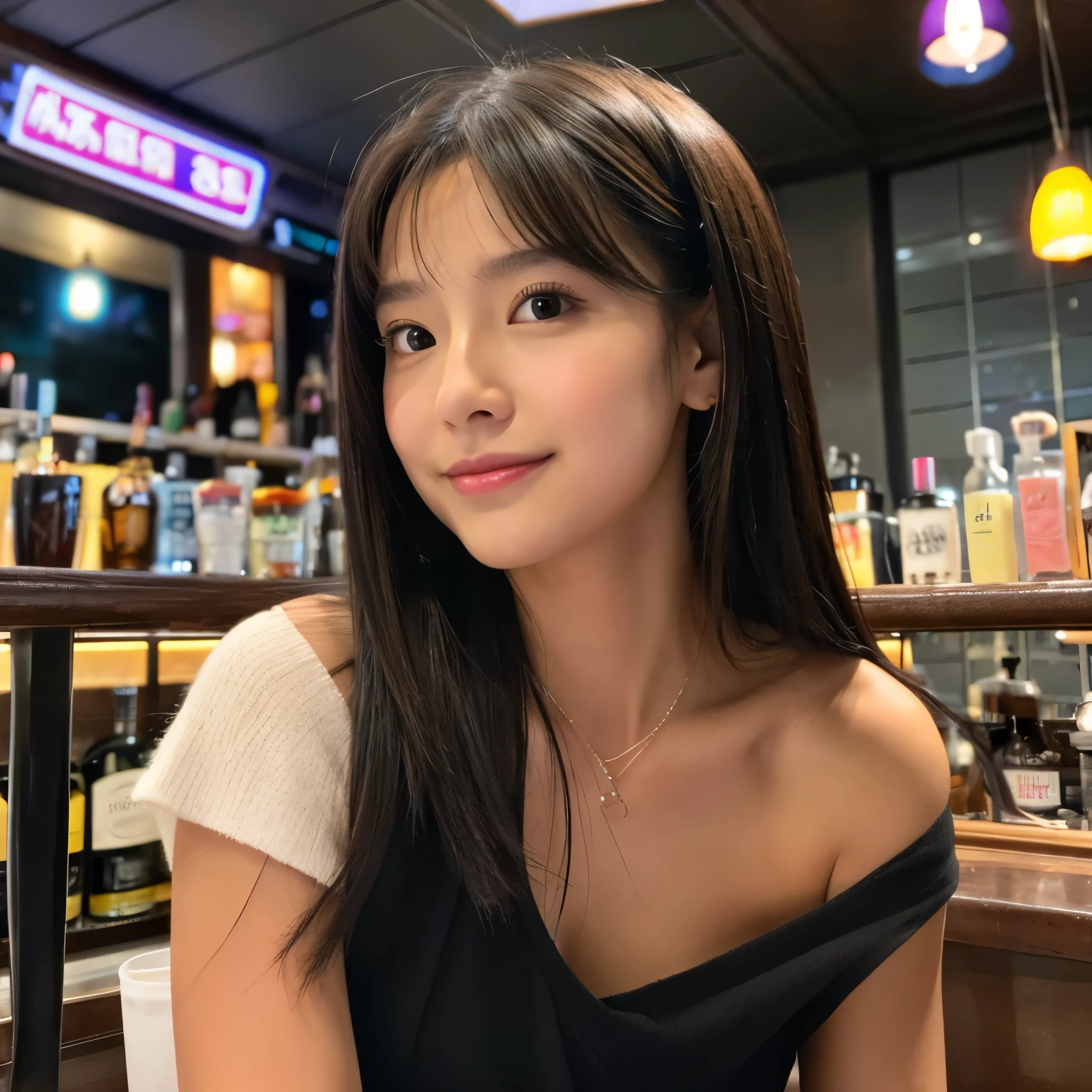 Highest quality、bar、Beauty、cute、Black camisole