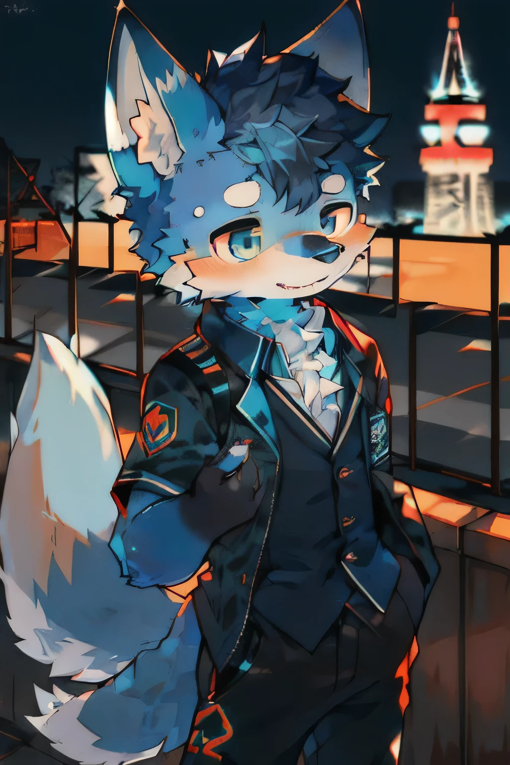 Blue fur, Canine, Fox motif boy, Uniform, Tokyo Tower
