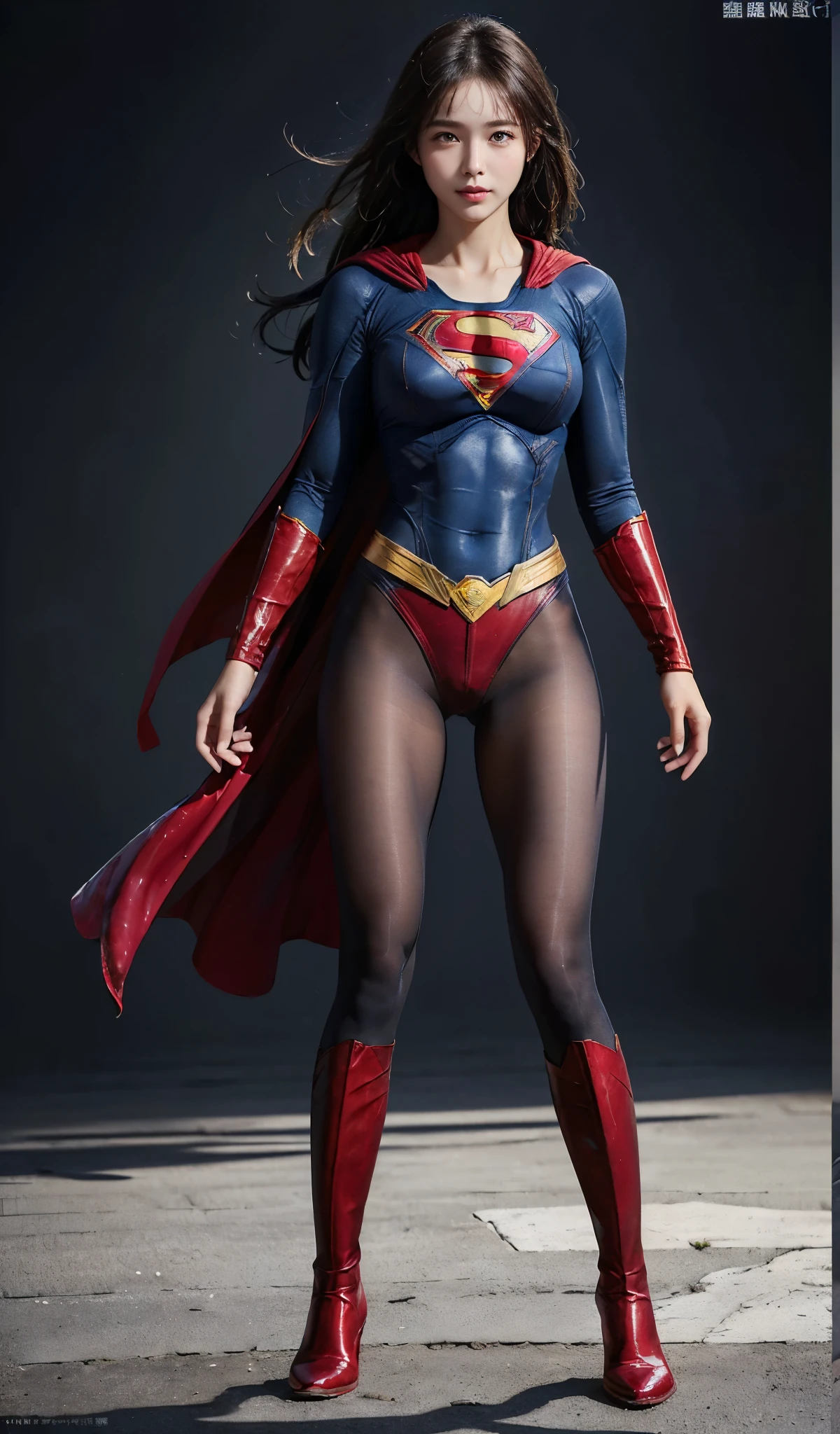 No background、(((Beautiful legs in black tights.)))、(((Legally express the beauty of your smile)))、((((Make the most of your original images)))、(((Supergirl Costume)))、(((Beautiful Hair)))、(((suffering)))、(((Please wear black tights....、Wear red boots)))、((Best image quality、8k))、((highest quality、8k、masterpiece:1.3))、(((Preserve background )))、Sharp focus:1.2、Beautiful woman with perfect figure:1.4、Slim Abs:1.2、Wet body:1.5、Highly detailed face and skin texture、8k