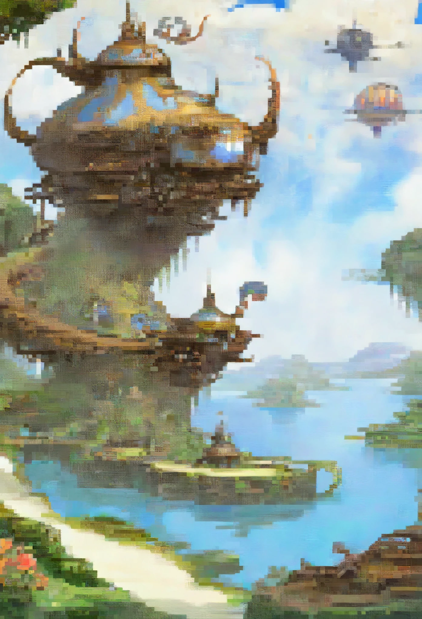 final fantasy world, a simple farm village with a large lake amano inspired