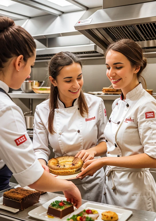 in the bustling kitchen of a Swiss hospitality school, a Chef de Partie with a Swiss complexion expertly guides culinary students. With a firm hand and a warm smile, They are mentors to the next generation of chefs, ensure that each dish meets the high standards of Swiss gastronomy. Deliciosas tortas adornadas, postres de chocolate.