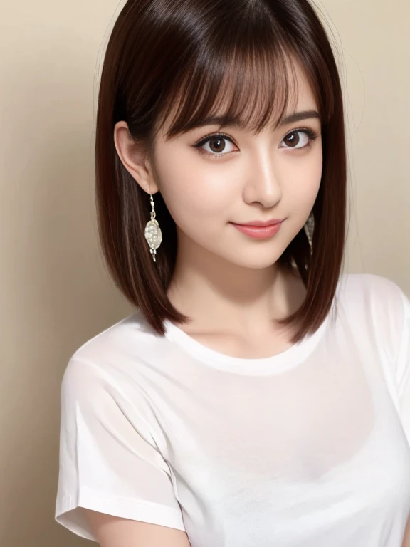 （masterpiece）、(highest quality:1.5)、(16k wallpaper:1.2)、(Photorealistic:1.2)、(Ultra-detailed:1.2)、(超A high resolution:1.2),(Surreal),  (High resolution), (Very detailed), (Professional), (Realistic), (Post-processing),  (Very detailed),(Sharp focus), Sharp focus:1.2,Photorealistic, Ultra-realistic, Backlight, Bright light, (Improvement of quality:1.4),

健康的なThighs、Narrow waist、Big Ass、（Beautiful legs）、((Perfectly detailed five-fingered hands)),（Anatomically correct body）、((1 female:1.4))、Realistic Skin、（Small chest：1.4）,Pretty woman with perfect figure:1.4,(from the front:1.5), (Enhances the beauty of skin texture:1.1),

 (Beautiful fine details), (Detailed face),Beautiful realistic face,No makeup、美しいBlack Hair、Super Beauty、The best smile、Natural color lip、Even bangs、((29-year-old woman))、Bob Hair、Hair blowing in the wind, (Black Hair, Iris, Watery eyes, Shining Eyes, Short bob cut hair, Small earrings, Lightly reddish), Hair behind the ear、No makeup、(Drooping eyes)、Drooping eye corners、(Oversized white T-shirt, Long plain T-shirt:1.3), (Thighs, Are standing, Leaning forward:1.3), break, (White Background:1.2), break, Very beautiful eyes, (Symmetrical eyes:1.3), break,