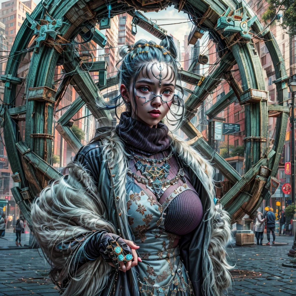 Candid capture of ((((Adorable, Fascinating, Fascinating, woman)))),(((goddess, soul))),(Top Buns),((Food, leggings, Layered skirt, Cowl, Pouch)),((boots, gloves, blade)), (((Fuzzy logic, Psychenotics, mysticism, Urban Gothic, Psychonaut, Science fiction, Hi-fi, Abstracted, Quasi-organic, Sacred geometry, Biomechanics, Alchemy, isometric))), (((The most beautiful images in existence))), 3D, 2.5D, Mid Real, (masterpiece), (masterpiece), ((highest quality)), ((highest quality)), ((highest quality)), ((High fidelity)), ((最High resolution)), ((High resolution)), ((Ultra-detailed)), (((Detail enhancements))), ((Very detailed)), Unity 8K, Unreal 8K, Octane Rendering, Awe-inspiring, Breathtakingly beautiful, High resolution, 超High resolution, High resolution, Full HD, Scrupulous, Complex, Intimate, Subtleties, Awards, (((The most beautiful artwork))), Caustics, Film Grain, Radio City, Photon Mapping, Ray Tracing