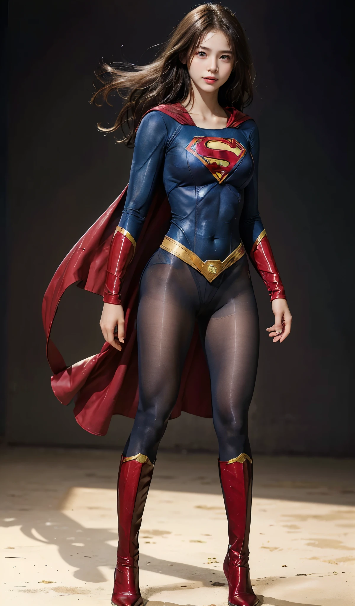 No background、(((Beautiful legs in black tights.)))、(((Legally express the beauty of your smile)))、((((Make the most of your original images)))、(((Supergirl Costume)))、(((Beautiful Hair)))、(((suffering)))、(((Please wear black tights....、Wear red boots)))、((Best image quality、8k))、((highest quality、8k、masterpiece:1.3))、(((Preserve background )))、Sharp focus:1.2、Beautiful woman with perfect figure:1.4、Slim Abs:1.2、Wet body:1.5、Highly detailed face and skin texture、8k