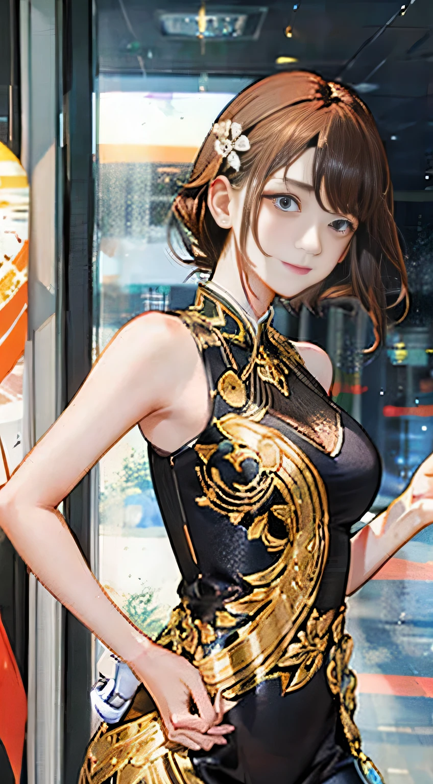highest quality, masterpiece, One woman、 whole body, Very delicate and beautiful woman, 8K Wallpaper, Beautiful fine details, Beautiful sparkle, Cinematic lighting、27 years old、Idol、sexy、Colorful costumes、Red Line、Tall beauty、cute