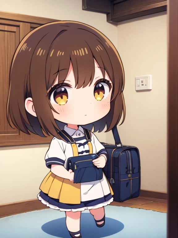 1girl,brown hair,chibi