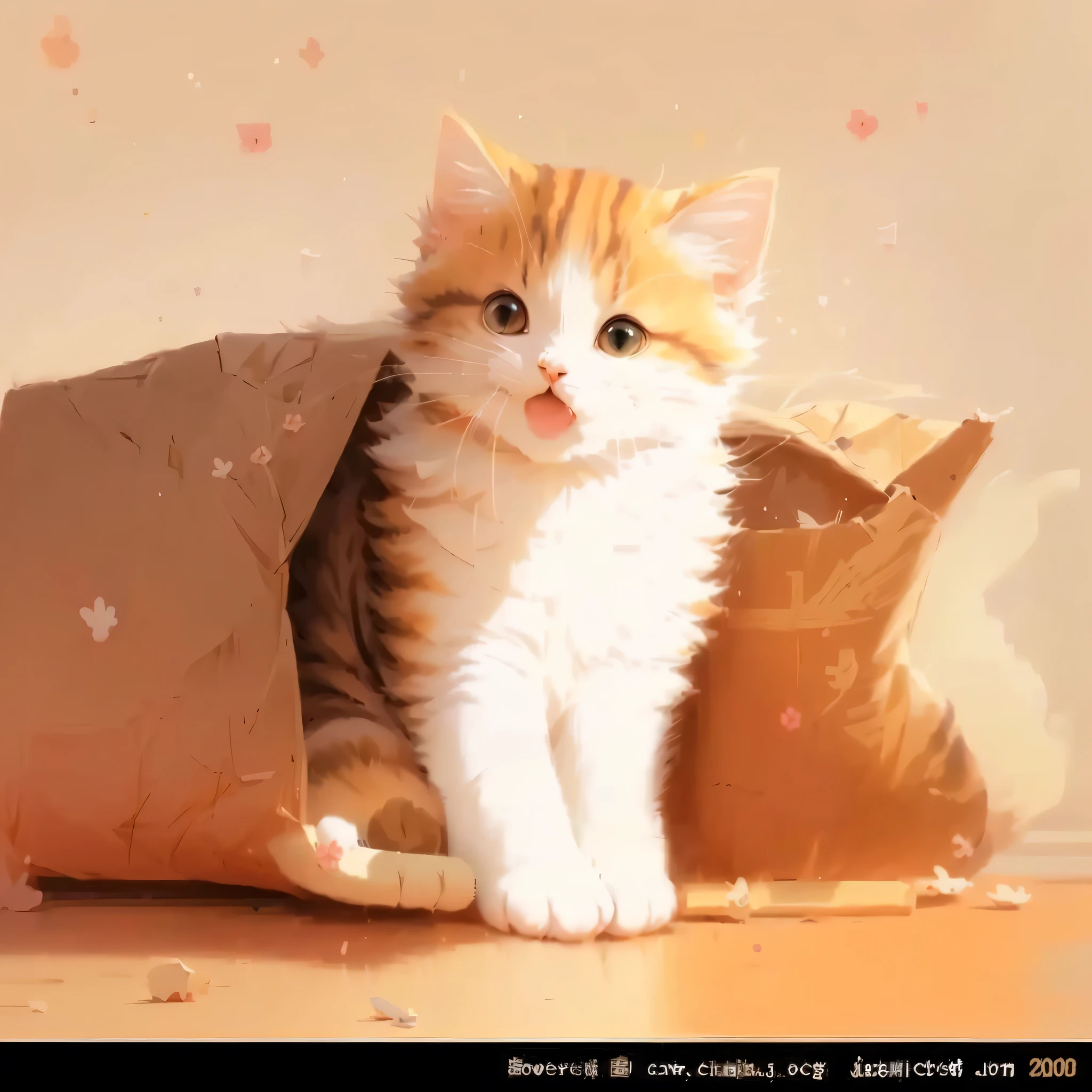 there is a small 小Cat that is sitting in a bag, adorable Digital Painting, Cat. Digital Painting, an oil painting of a 小Cat, cute Cat, cute 小Cat, a cute Cat, Cute digital art, in a painting of a Cat, a painting of a Cat, painting of a Cat, a Number, portrait of a 小Cat, 小Cat, Lovely artwork