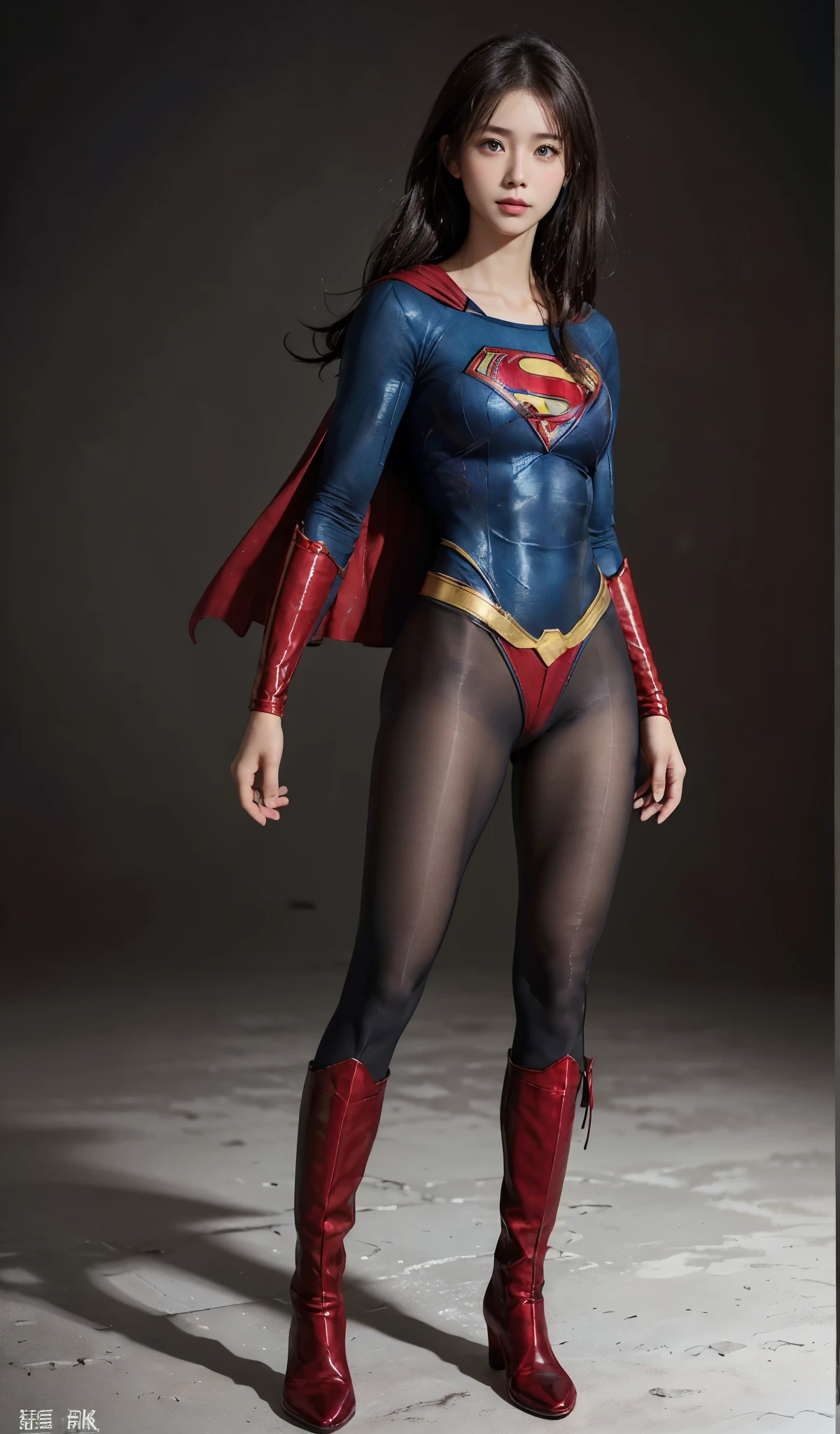 No background、(((Beautiful legs in black tights.)))、(((Legally express the beauty of your smile)))、((((Make the most of your original images)))、(((Supergirl Costume)))、(((Beautiful Hair)))、(((suffering)))、(((Please wear black tights....、Wear red boots)))、((Best image quality、8k))、((highest quality、8k、masterpiece:1.3))、(((Preserve background )))、Sharp focus:1.2、Beautiful woman with perfect figure:1.4、Slim Abs:1.2、Wet body:1.5、Highly detailed face and skin texture、8k