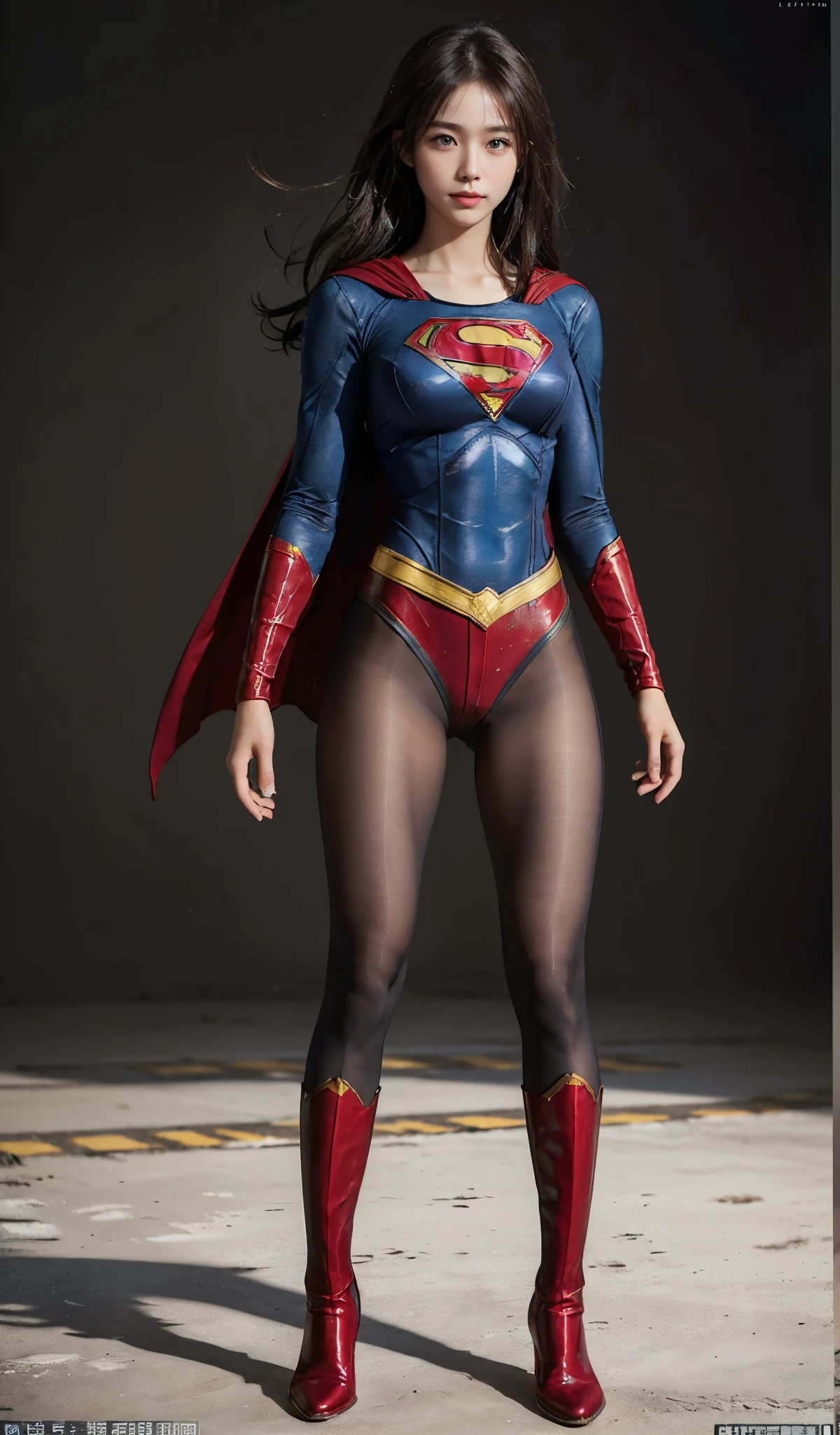 No background、(((Beautiful legs in black tights.)))、(((Legally express the beauty of your smile)))、((((Make the most of your original images)))、(((Supergirl Costume)))、(((Beautiful Hair)))、(((suffering)))、(((Please wear black tights....、Wear red boots)))、((Best image quality、8k))、((highest quality、8k、masterpiece:1.3))、(((Preserve background )))、Sharp focus:1.2、Beautiful woman with perfect figure:1.4、Slim Abs:1.2、Wet body:1.5、Highly detailed face and skin texture、8k