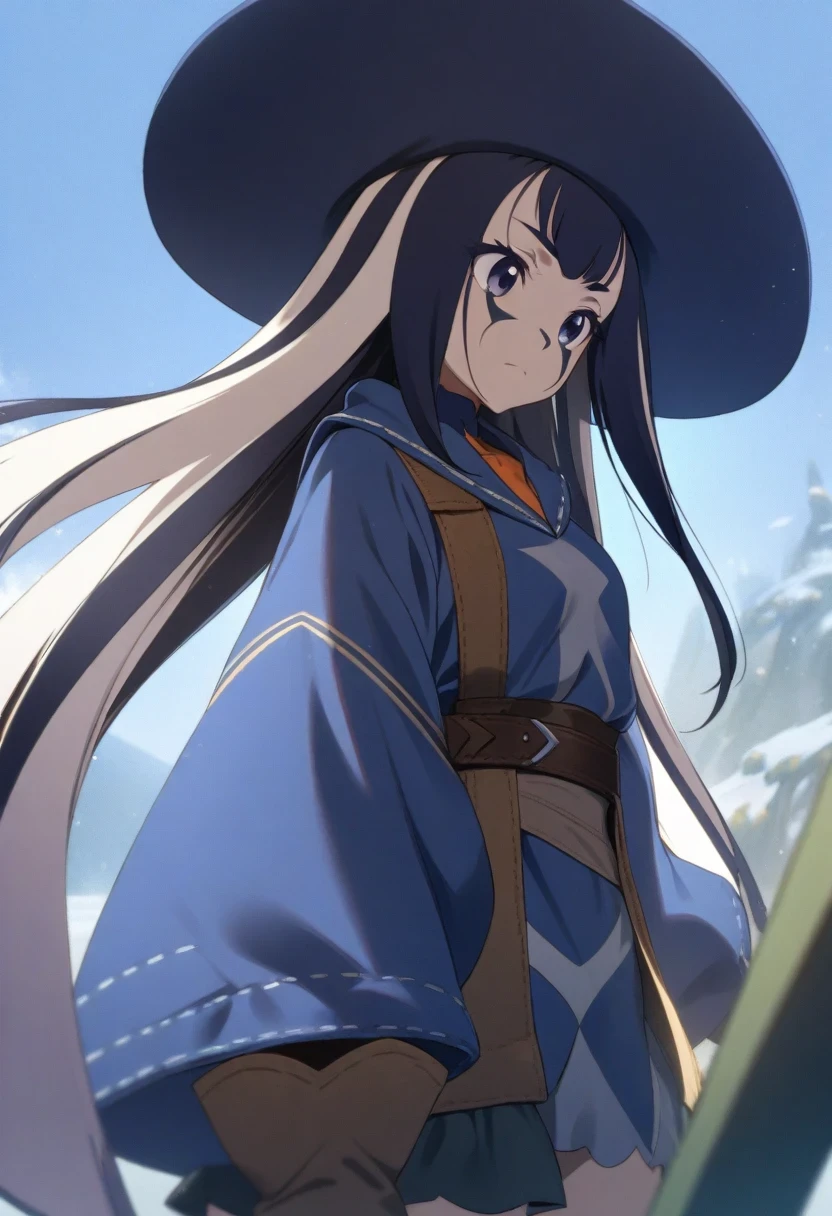 (shylily/(Twich/):1.5),(masterpiece:1.2),(best quality:1.2),depth, fine texture , Fully focus, Crisp.skin,, Very cute anime girl 、Denim style costume、Cowboy hat、Cowboy Boots Technical Wilderness、duel、Long Sword、Half long hair wearing expensive , A girl、Solitary,