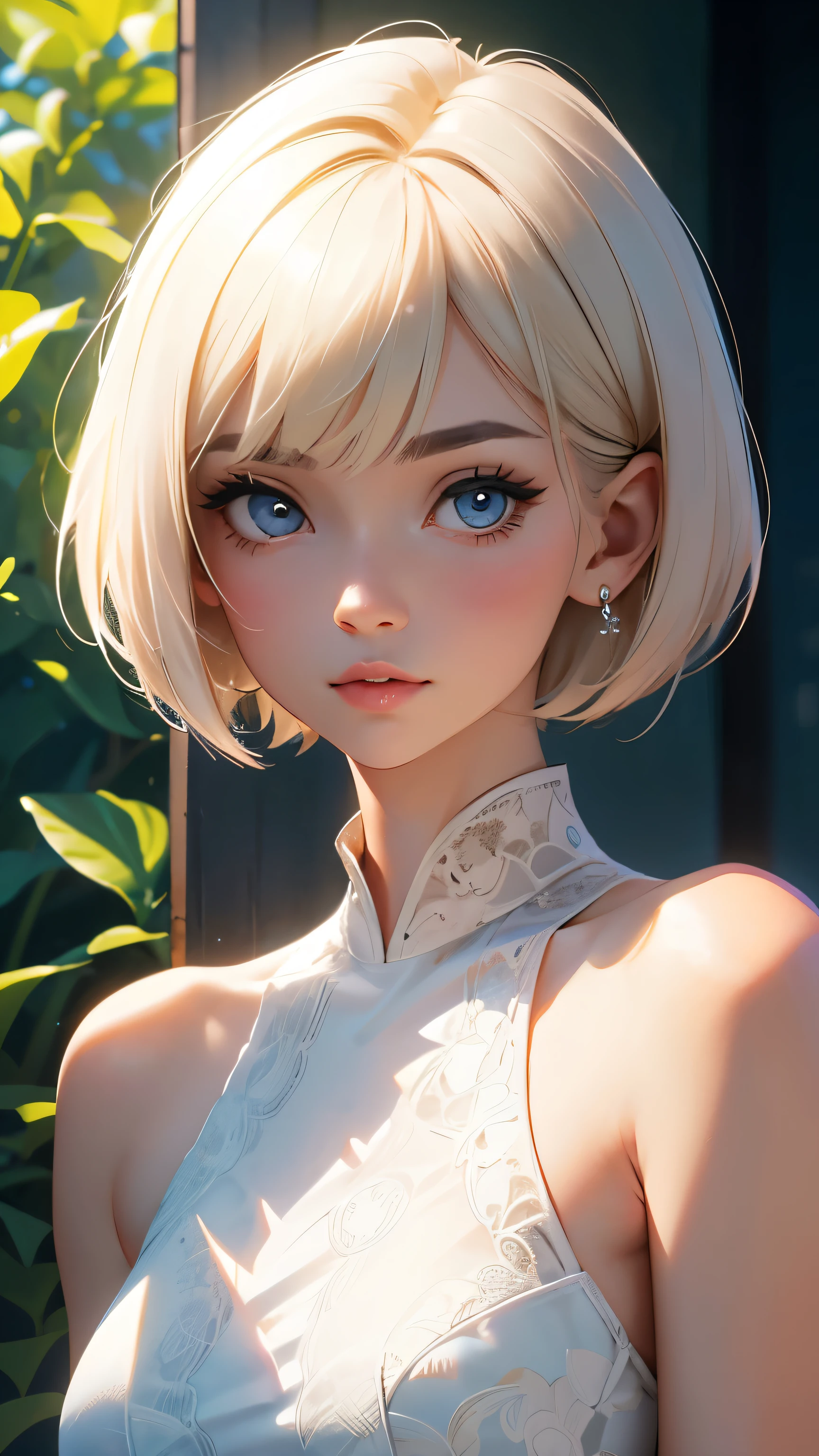 short hair, Short hair with bangs, Woman with pretty face,Cute little face, French Bob, White skin, Short brown hair and big eyes, Full body portrait shot 8k, Beautiful light、Big eyes, Beautiful woman, Young woman with bob cut, Full Shot,Best image quality,