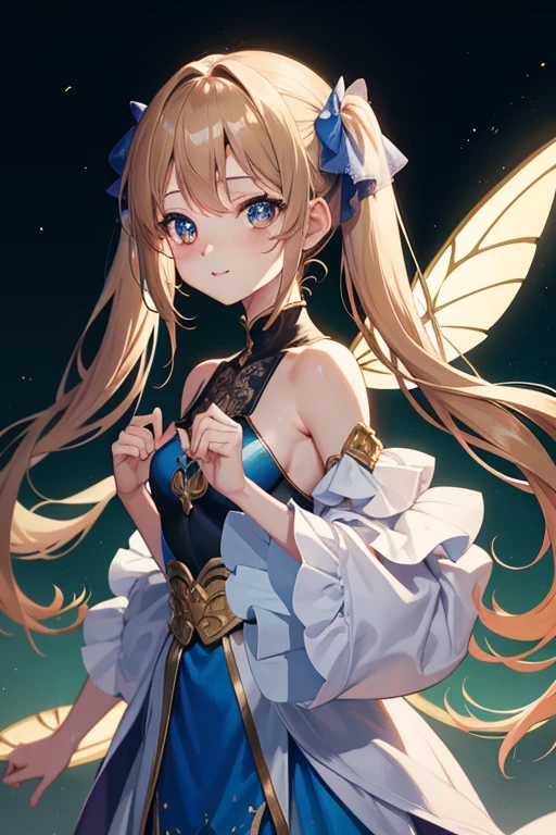 Tabletop, High resolution, 8k, Anime Women, Delicate and detailed writing 、Detailed digital illustration、(Little:1.2)、(masterpiece:1.4)、(highest quality:1.4)、(Very cute girl、Ultra detailed face、Jewel-like eyes、very long light brown hair、Colorful gradient hair:1.4)、(Esbian all over、Two perfect arms、Perfect two legs:1.4)、(Four perfect fingers:One thumb)、shine、Ultra-fine、Twin tails、Detailed Background、Fantasy、Underexposed eyes、Great background、eyes large and double,,,,,,、Eyes are orange gradients、Sparklingしたオレンジ色の瞳孔、appease、Greet with your best smile、Wearing fairy wings made of lace material:1.5、Very beautiful forest background、A lot of animals in the forest、Beautiful lake、Stardust、Soft Focus , Bright gradient watercolor , Lens flare , Sparkling , shine , dream-like , White Background