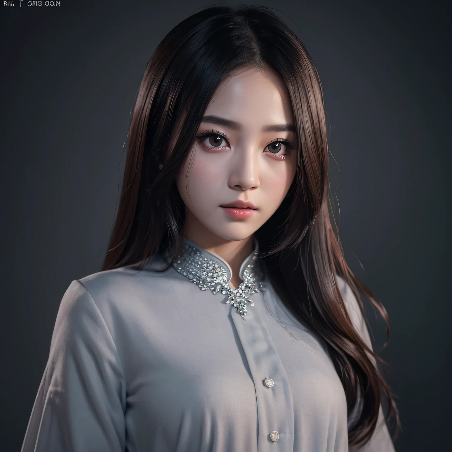 (8k, RAW photo, best quality, masterpiece:1.2), (realistic, photo-realistic:1.37),1girl, night, professional lighting, photon mapping, radiosity, Korean Doll, long traditional dress, grey background