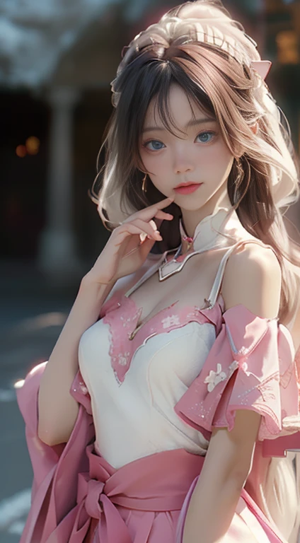 Masterpiece, digital drawing girl like the one in Korean novels, gray hair, black eyes, pink and thin lips, delicate features, a beautiful dress from the middle ages like those drawn in manhwas, flowers around her
