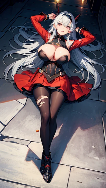Wearing damaged tight armor，Huge breasts，Hand holding a sword，Hand and foot quilt，Torn black pantyhose clothes damaged，Holes in clothes，Seriously injured，Seriously injured，lose，Injuried，weak，Exquisite face，，