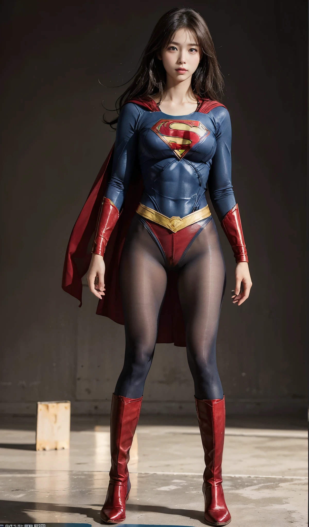 No background、(((Beautiful legs in black tights.)))、(((Legally express the beauty of your smile)))、((((Make the most of your original images)))、(((Supergirl Costume)))、(((Beautiful Hair)))、(((suffering)))、(((Please wear black tights....、Wear red boots)))、((Best image quality、8k))、((highest quality、8k、masterpiece:1.3))、(((Preserve background )))、Sharp focus:1.2、Beautiful woman with perfect figure:1.4、Slim Abs:1.2、Wet body:1.5、Highly detailed face and skin texture、8k