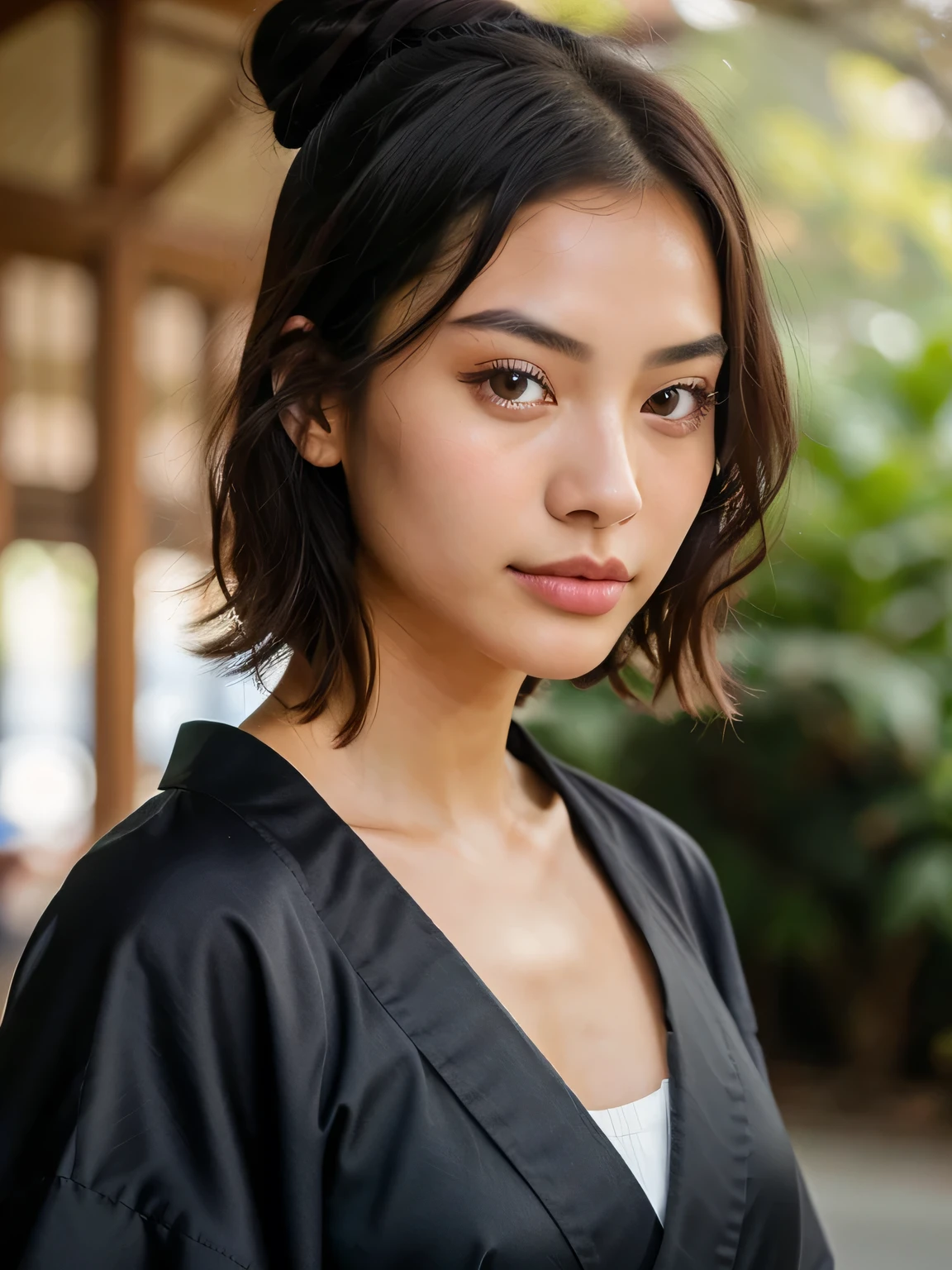Beautiful chinese girl,20 years old, dark black slanted eyes, innocent face, thin pointy nose, short wavy hair, athletic body, full body, wearing a long traditional and elegant kimono ,,,,,High resolution, masterpiece, Best Quality, Intricate details, Highly detailed, Sharp Focus, Detailed skin, Realistic skin texture, Texture, Detailed eyes, Professional, 4K, shot in Canon, 85 mm, Shallow depth of field, Kodak Vision Color, Perfect Fit Body, Extremely detailed, a picture_\(Ultras\), Photorealistic, Realistic, Post-processing, Maximum Detail, Roughness, Real life, A hyper-realistic, Photography, 8K UHD, Photography