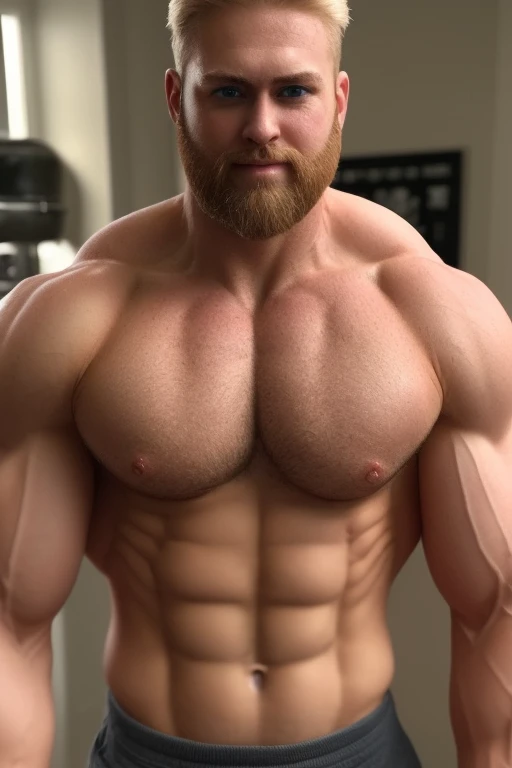 Muscle man beautiful sweat big chest small waist blonde beard