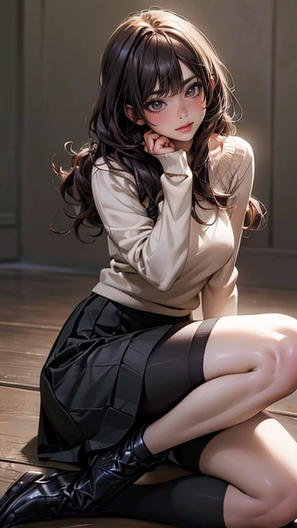 (Random Porn Pose),(Random hairstyle),(Best image quality,(8k),Ultra-realistic,最high quality, high quality, High resolution, high quality texture,High detail,Beautiful details,Fine details,Highly detailed CG,Detailed Texture,Realistic facial expression,masterpiece,Presence),sweater,Tight mini skirt,stockings,Engineer boot