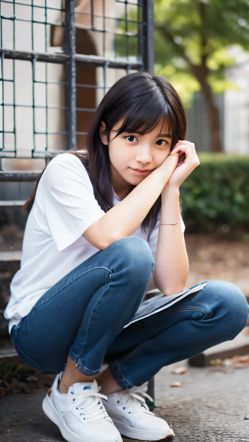 Female student　very cute　Natural feel　boyish　16 years old　Shortcuts　Half Squat