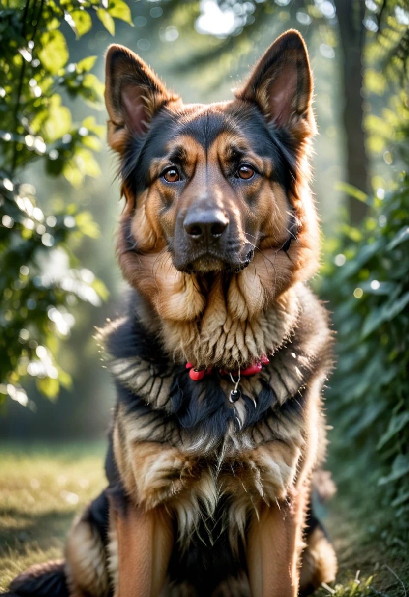 film photography style, best quality,ultra-detailed,HDR,animal photography, German shepherd color portrait, Linkedin profile picture, professional portrait photography by Martin Schoeller, by Mark Mann, by Steve McCurry, bokeh, studio lighting, canon lens, shot on dslr, megapixels, sharp focus, light grain