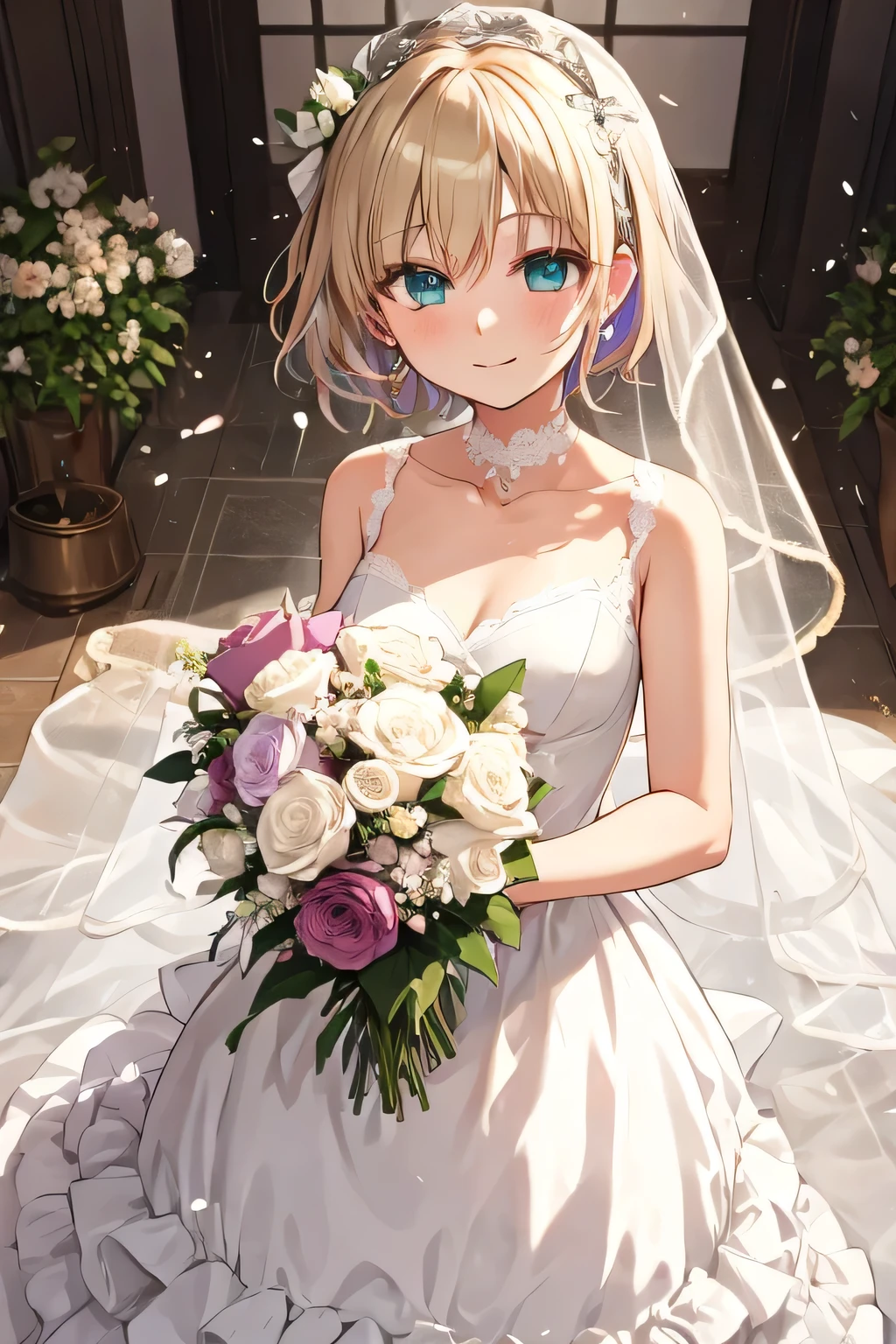 Walnut Noa,bride, Rorish，VSPO, Kurumi Noah，Holding a bouquet，short hair