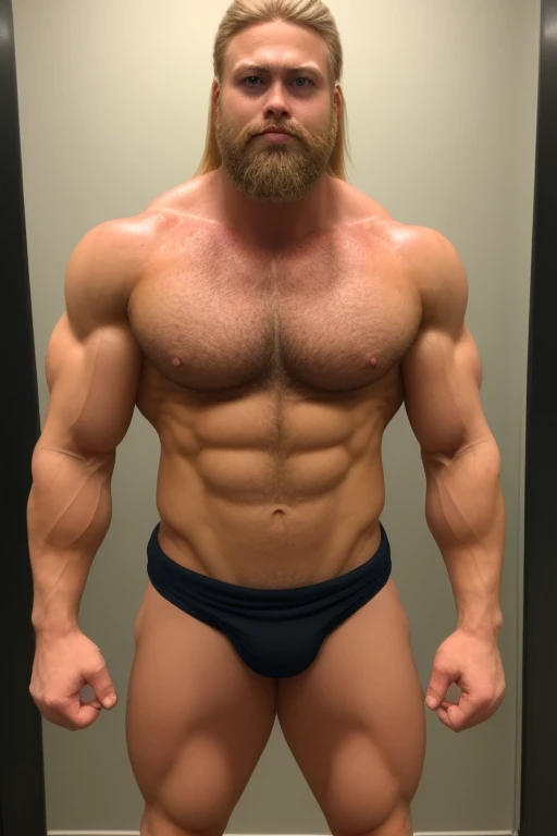 Muscle man beautiful sweat big chest small waist blonde beard