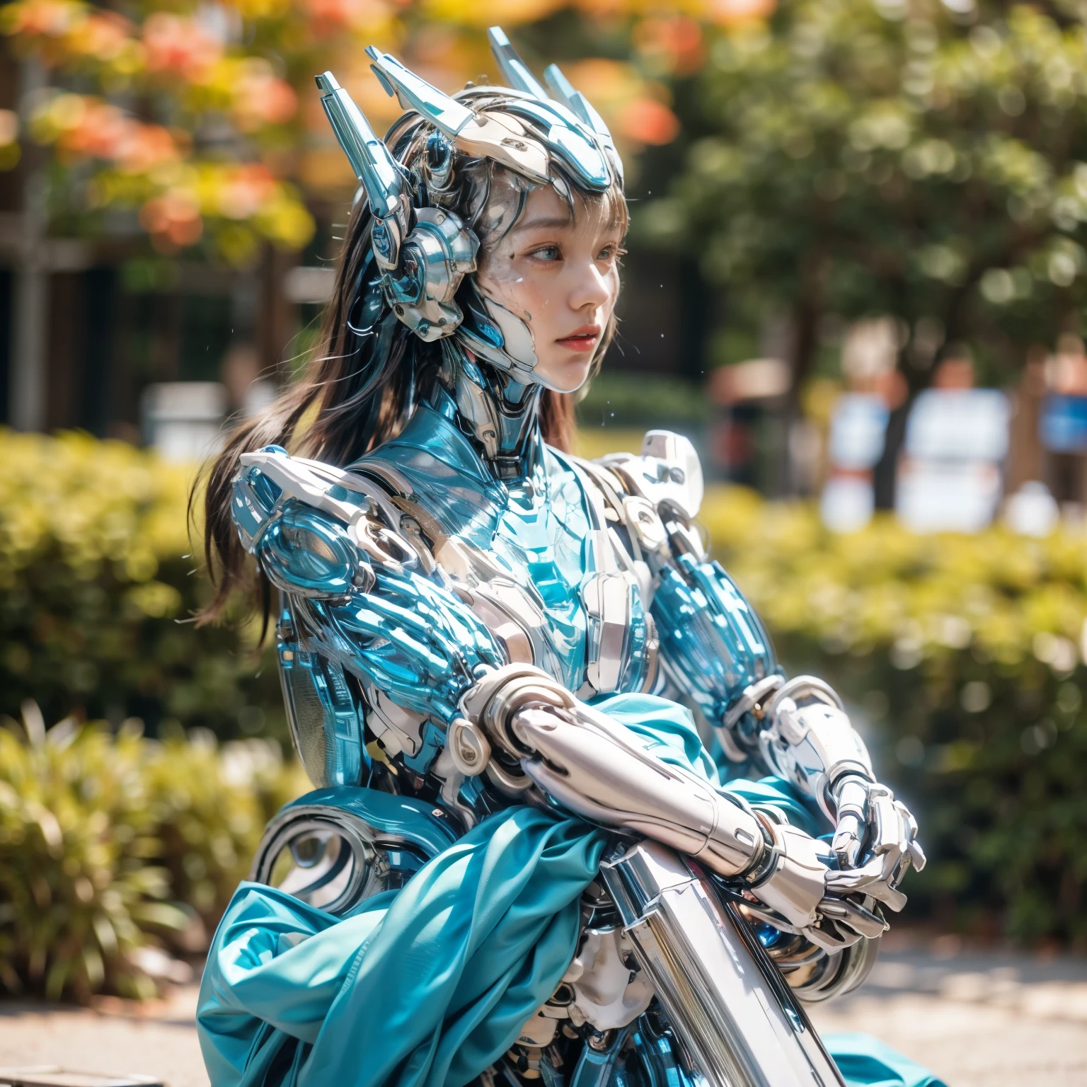 (best quality:1.2), 8k, highres, octan render, (masterpiece), extremely ultra detail, cyborgized Japanese woman, extremely ultra cute face, , skinny body, flat chest, (blue metallic mechanical frame:1.5), (Power cables connected throughout the body), detaile up, Instead of hair, there are cables growing out of it, mechanical fusion, mechanical skeleton, bio mechanics, mechanical life-form, highly intricate detail, extremely ultra real texture, human-like skin, realistic hair, ultra realistic details, professional lighting, (realistic:1.4), (RAW photo:1.2), (photorealistic:1.37)