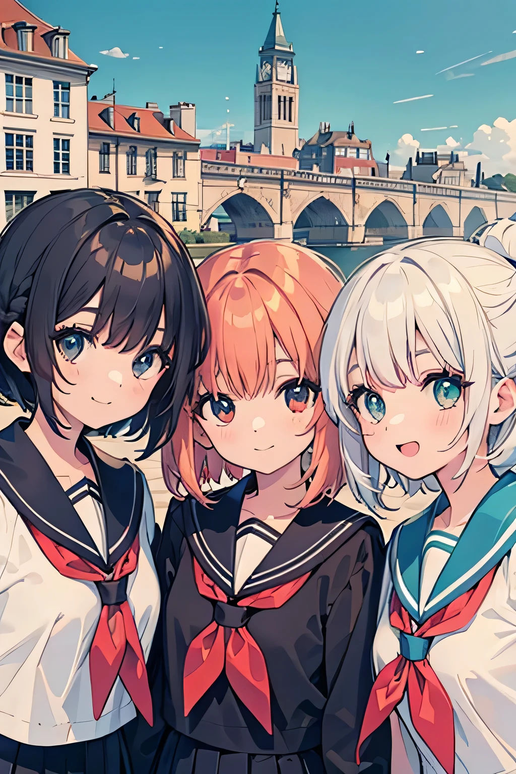highest quality、High resolution、detailed background、beautiful and detailed face、beautiful and smooth skin、skin texture、professional lighting、Beautiful teenage girl、((three women))、(huge breasts: 1.2)、
short sailor suit、Pleated mini skirt with tartan plaid pattern、side pony、ponytail、cute hairstyle、白いニーhigh socks、high socks、
school trip、laughter、smile、sexual expression、Tokyo Tower、Sky tree、Sensoji Temple、You can also take photos with famous landmarks and symbols of your travel destination.、Take group and individual photos at famous tourist spots、
Enjoy panoramic views、Pose with buildings and landscapes in the background、