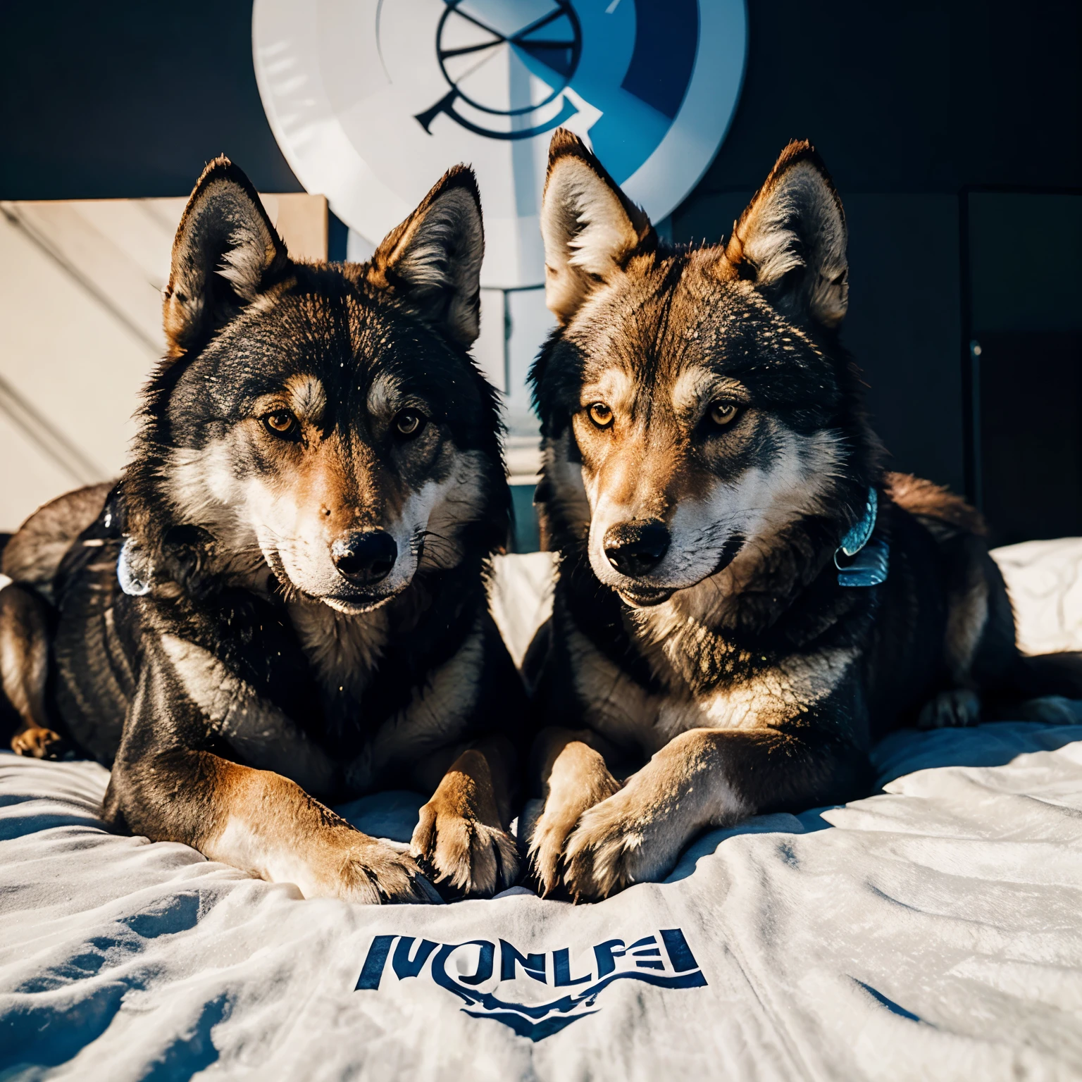 Make a logo name infinite honor with two wolf on the side