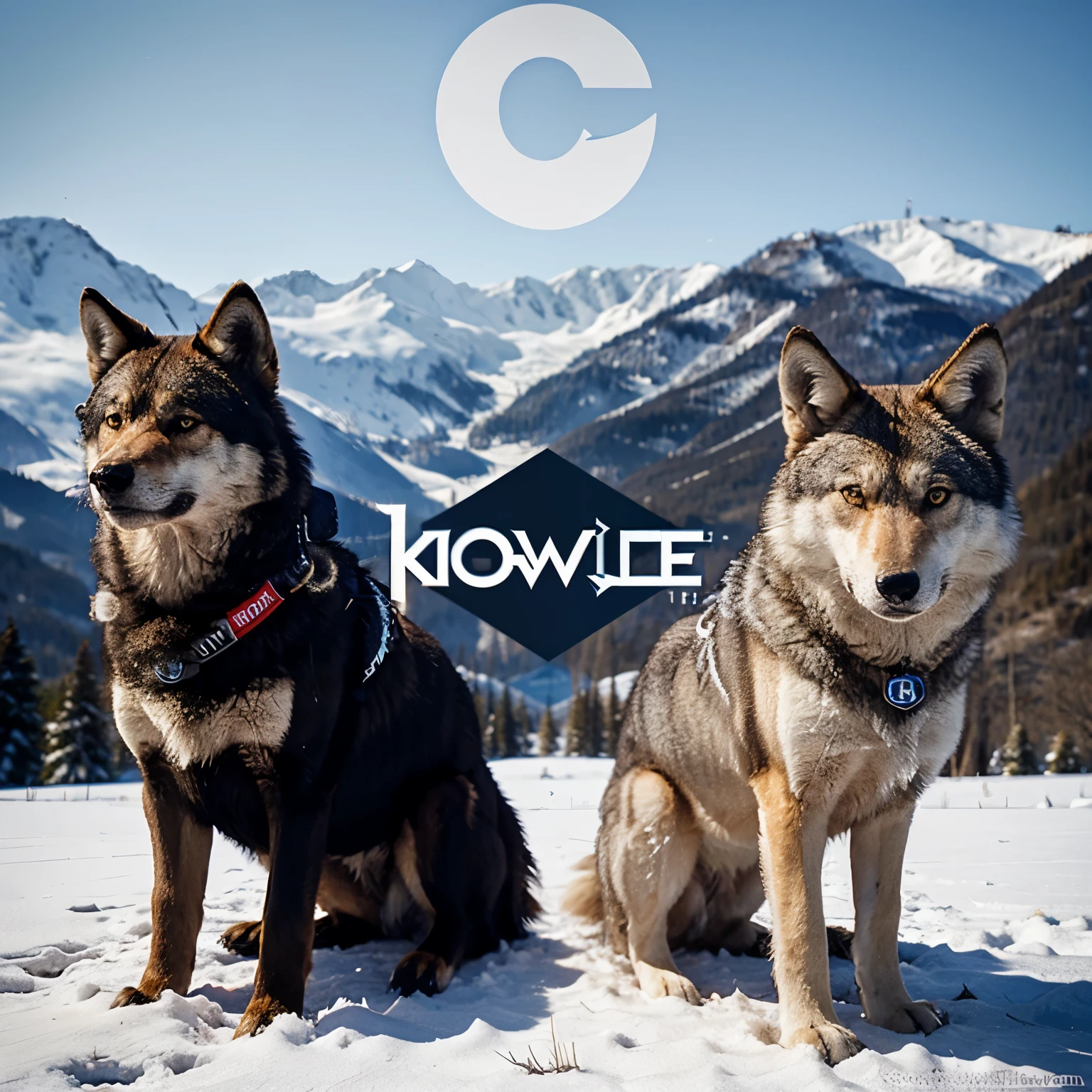 Make a logo name infinite honor with two wolf on the side