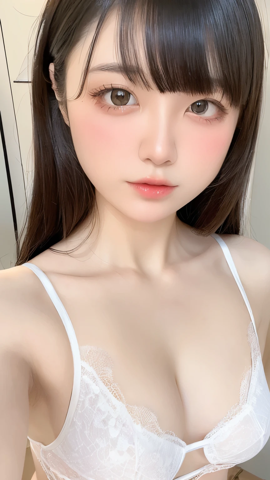 Beautiful woman with perfect body,Layered Hair Style,Transparent lace lingerie,Highly Detailed Face and Skin Textur,二重まぶた,Whitening Skin,