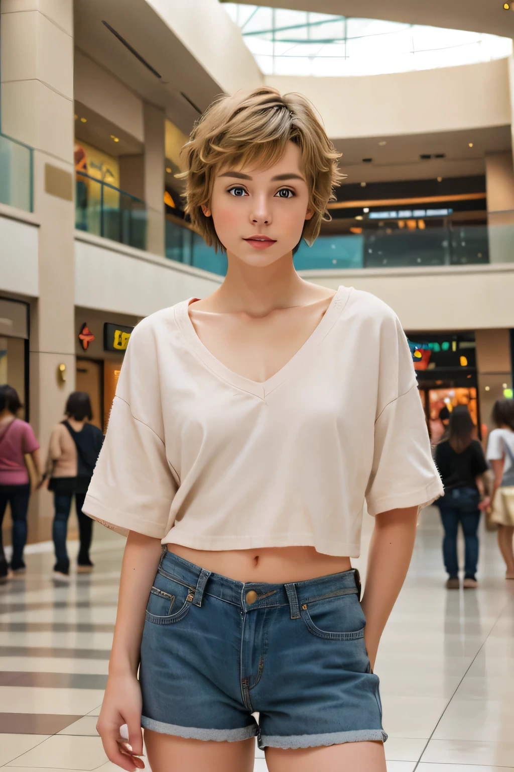 8k, raw picture, photograph, beautiful short hair female , casual wear,mall