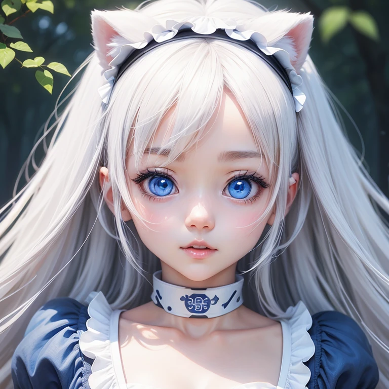Very cute anime ai puppy, White, blue eyes, Beautiful background. LOL、