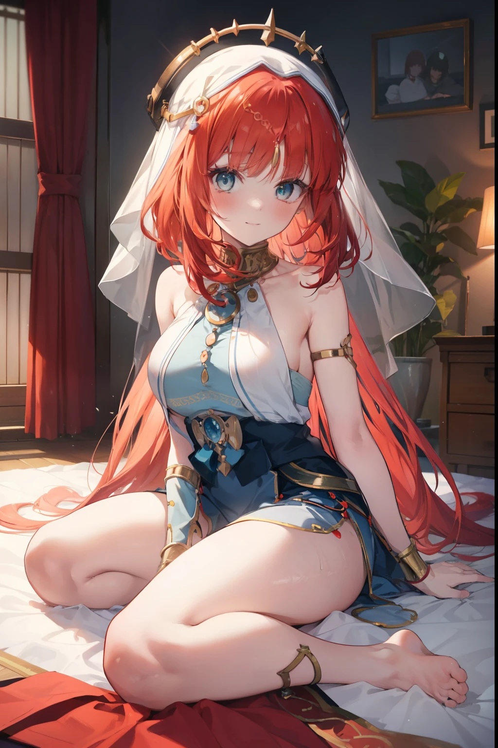 Niiro、blush,smile、Red hair、Usual clothes、Combat Uniform、Show me your armpits、Shoulder Bare、The clavicle is visible、Sexy thighs、Beautiful feet、Usual hairstyle、highest quality, High resolution, unity 8k wallpaper, (shape:0.8), (Beautiful and beautiful eyes:1.6), Highly detailed face, Perfect lighting, Extremely detailed CG, (Perfect hands, Perfect Anatomy),