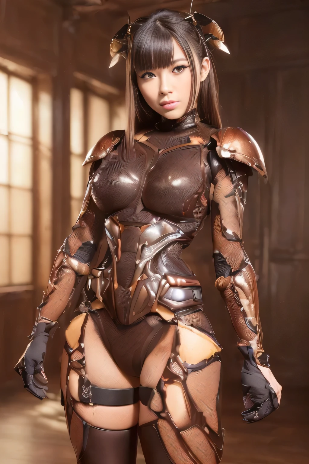(high resolution,masterpiece,best quality,extremely detailed CG, anime, official art:1.4), realistic, photo, amazing fine details, all intricate, gloss and shiny,awesome many layers, 8k wall paper, 3d, sketch, kawaii, illustration,( solo:1.4), perfect female proportion,villainess, (fusion of dark brown cockroach and lady:1.4), (brown cockroach form lady:1.2), (brown cockroach lady:1.2), (fusion:1.2), (solo:1.4), (evil smile:1.2), muscular, abs, (cockroach brown exoskeleton bio insect suit:1.4), (cockroach brown exoskeleton bio insect armor:1.2), (brown transparency cockroach wing:1.4), (brown cockroach antennae:1.3),