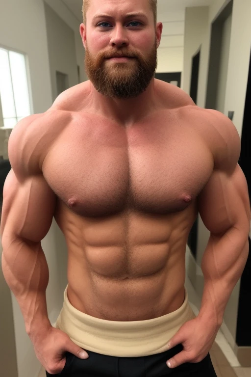 Muscle man beautiful sweat big chest small waist blonde beard