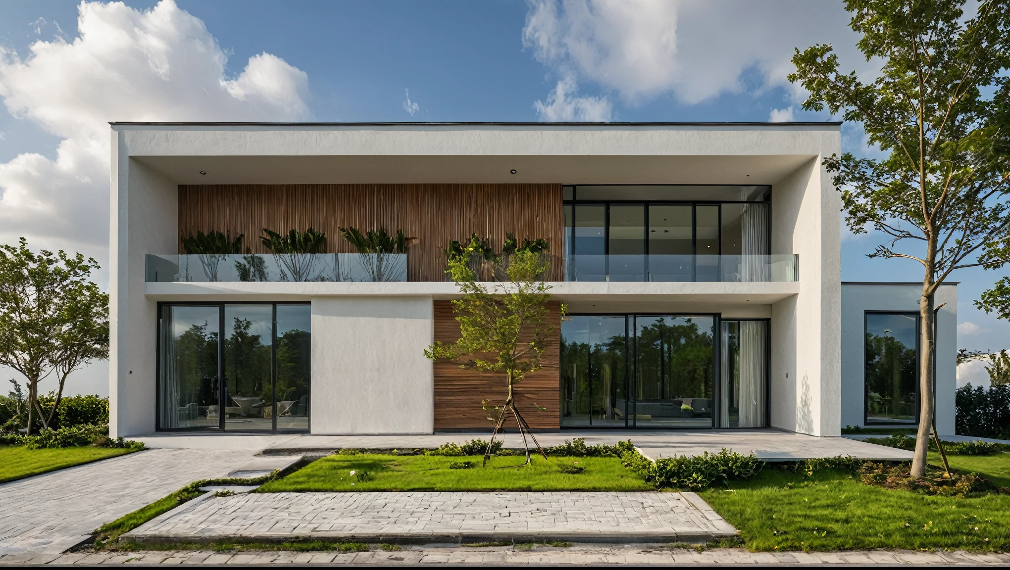 Masterpiece, high quality, best quality, authentic, super detail, outdoors, onestoreyvillaXL, aiaigroup, house style modern on the street ,stairs, white wall ,road,pavement, grass, trees, sky, cloud, (daylight:1.1)
