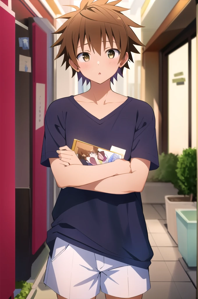 masterpiece, highest quality, sketch, 1boy, solo, Male Focus, Looking at the viewer,,,(rito_yuuki), Brown Hair, Brown eyes, Spiked Hair,,,Resolution 16k resolution、Casual clothes,,Super lucky star man,,hypnotism,I was forced to become a slutty homosexual.,,,,