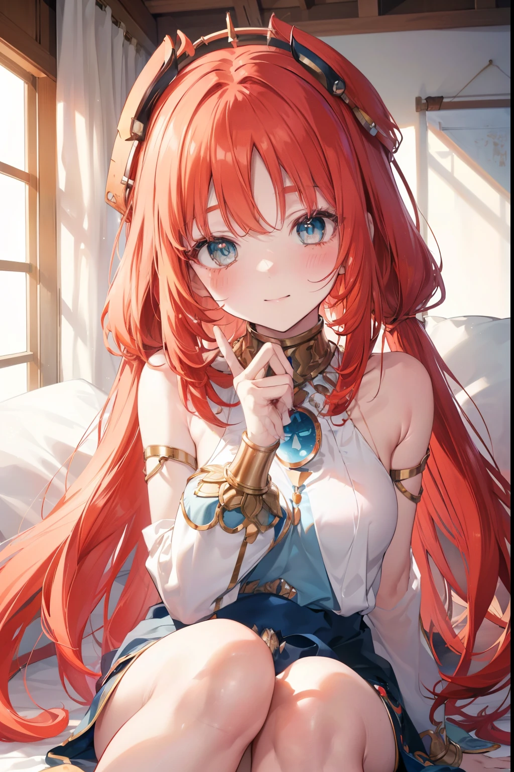 Niiro、blush,smile、Red hair、Long Hair、Usual clothes、Combat Uniform、Shoulder Bare、The clavicle is visible、Sexy thighs、Beautiful feet、Usual hairstyle、highest quality, High resolution, unity 8k wallpaper, (shape:0.8), (Beautiful and beautiful eyes:1.6), Highly detailed face, Perfect lighting, Extremely detailed CG, (Perfect hands, Perfect Anatomy),