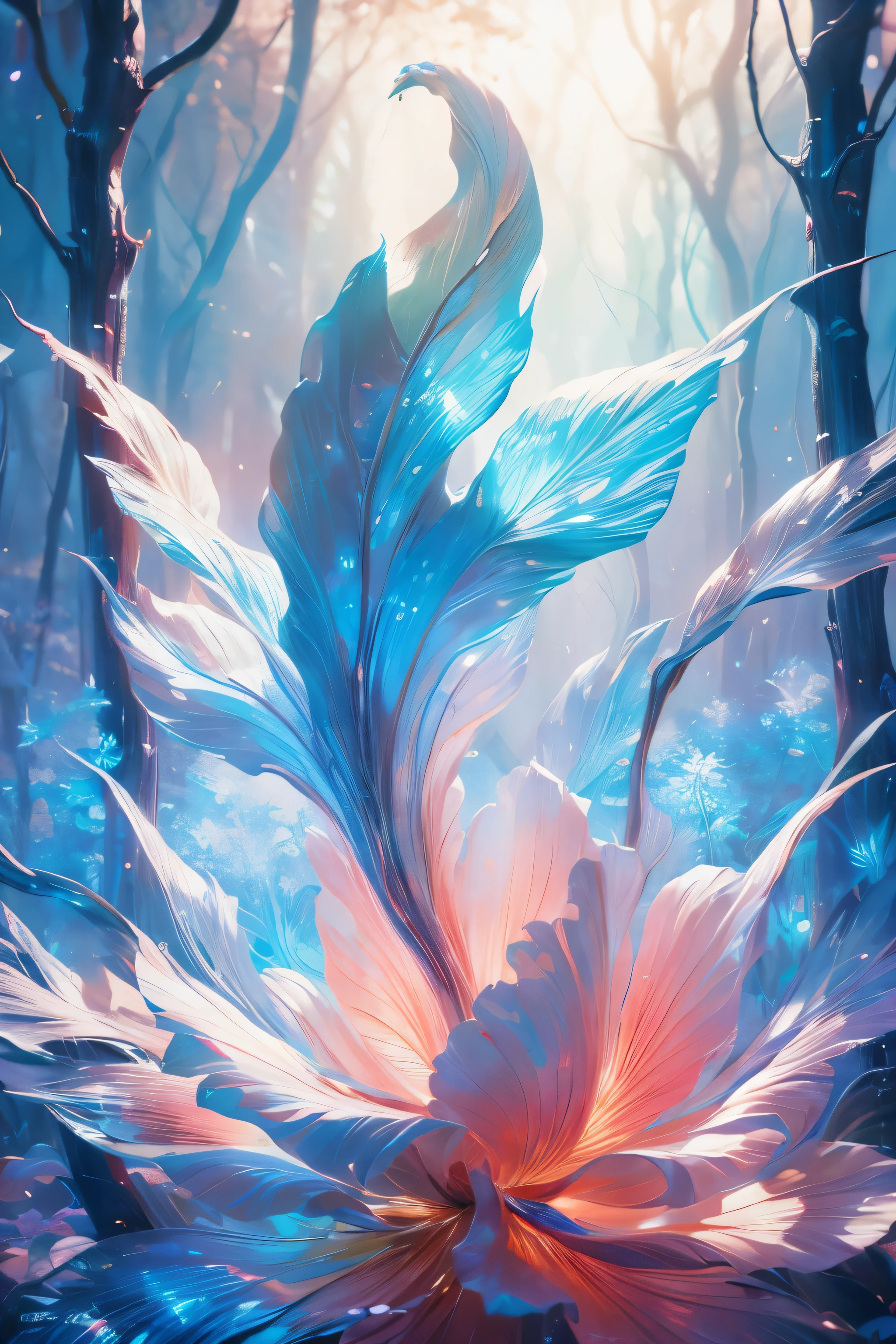 a delicate mythological creature in a forst clearing its skin like silk with a delicate pattern of spots and stripes that seemed to shimmer in the night, 8K, colorful lighting, vivid, ultra details, surreal photography ,blue,red,green,blue