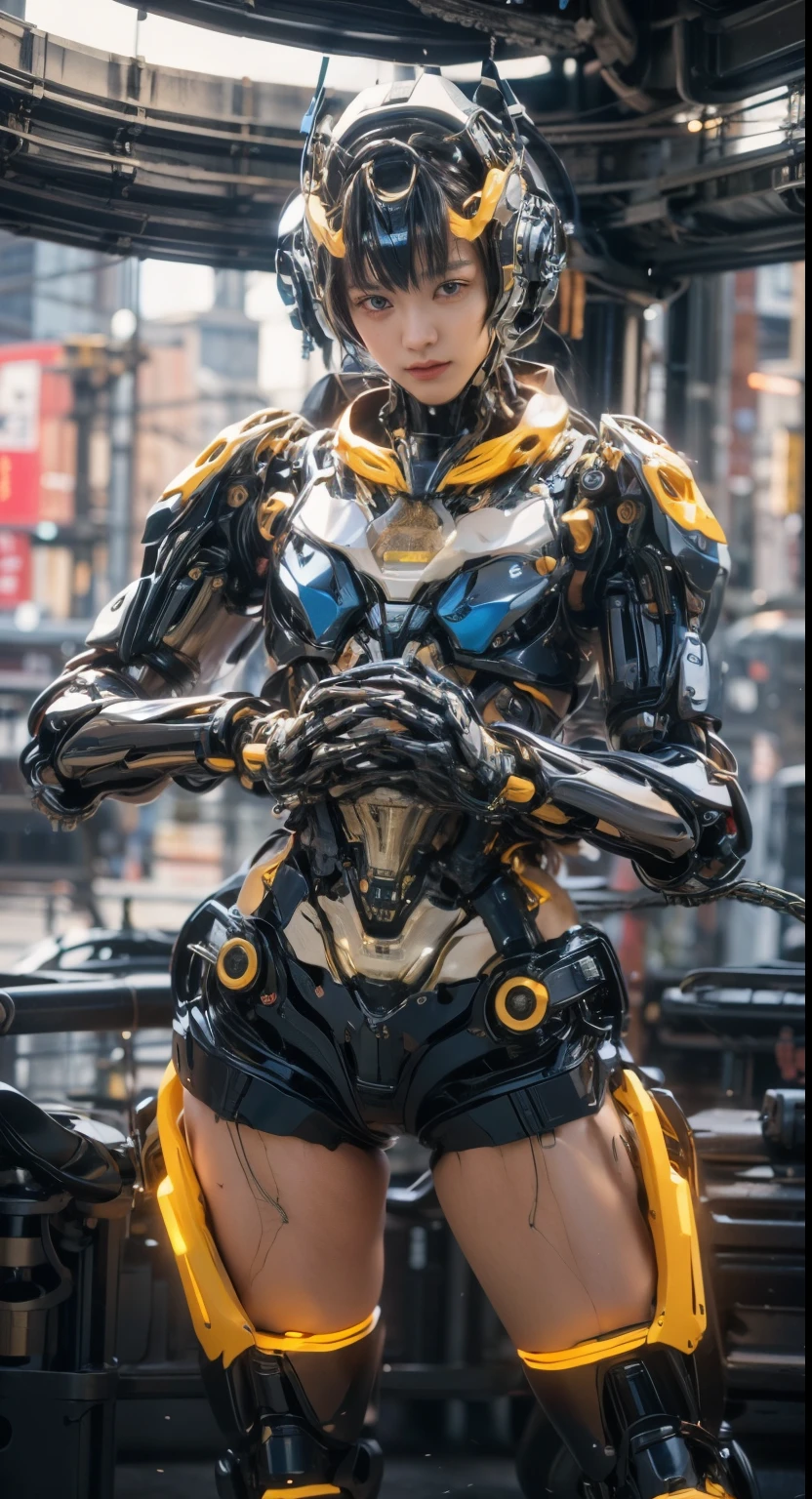(best quality:1.2), 8k, highres, octan render, (masterpiece), extremely ultra detail, cyborgized Japanese woman, extremely ultra cute face, , skinny body, flat chest, (blue metallic mechanical frame:1.5), (Power cables connected throughout the body), detaile up, Instead of hair, there are cables growing out of it, mechanical fusion, mechanical skeleton, bio mechanics, mechanical life-form, highly intricate detail, extremely ultra real texture, human-like skin, realistic hair, ultra realistic details, professional lighting, (realistic:1.4), (RAW photo:1.2), (photorealistic:1.37)